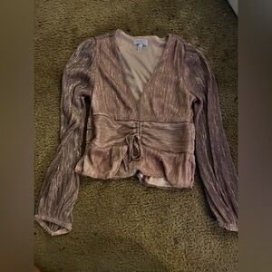 Y2K top long sleeve holiday blouse rose gold Sofia vergara L